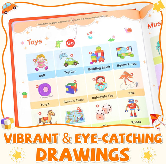 New My First English Words Sound Book Toy, English Learning Talking Book, 470+ Words, 21 Themes, Press to Learn Phonics, Interactive Educational Books for 3 Year Olds A